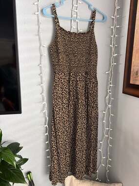 Old Navy Leopard Print Smocked Cami Maxi Dress, Size M
